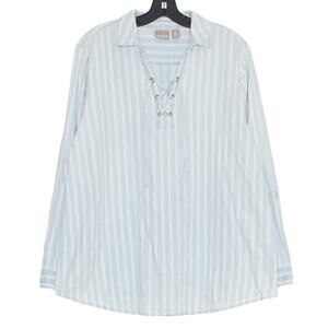 Chicos Top Coastal Boho Casual Beach Cottage Resort Preppy Stripe Blue 3 XL 16